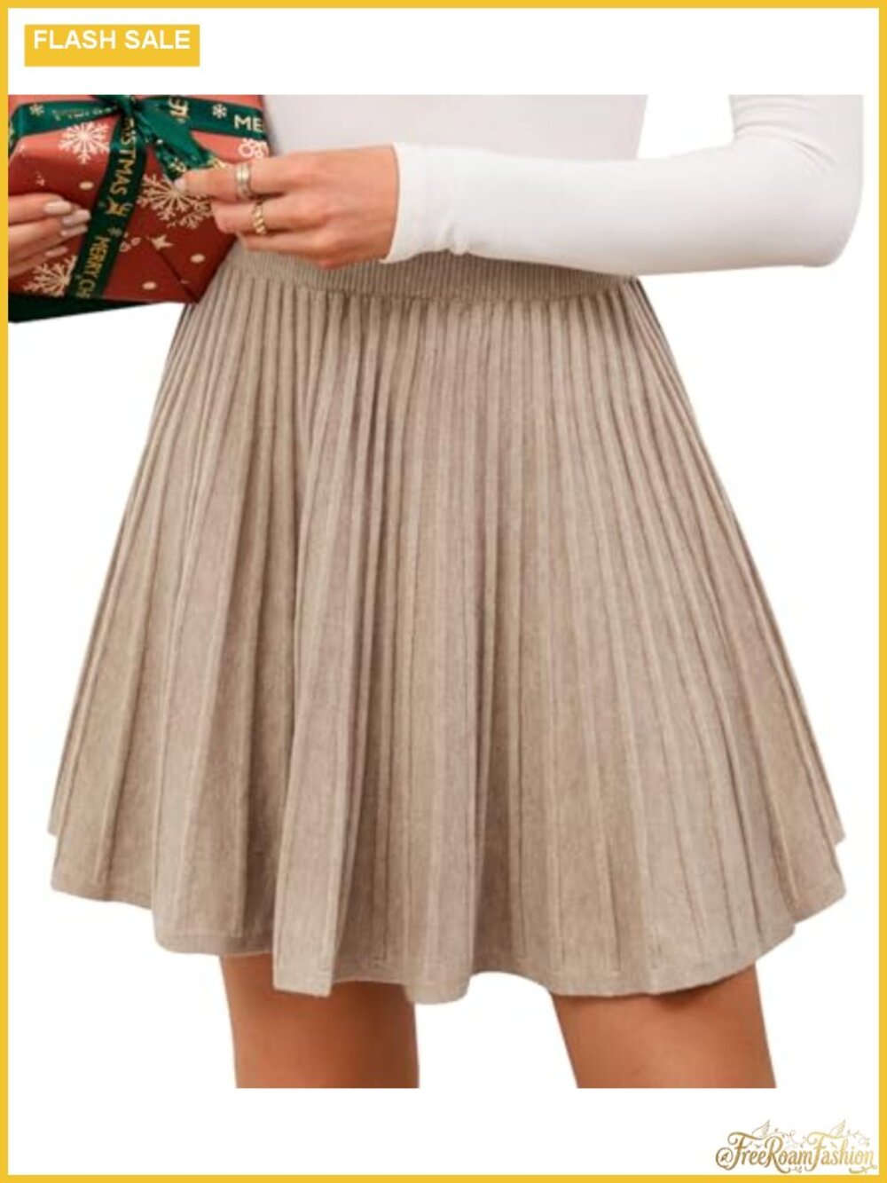 Pleated Knit Mini Skirt High Waisted A-Line Sweater Skirt